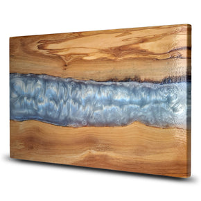 Olive Wood With Resin River Charcuterie Board | Serving Tray (Gray)