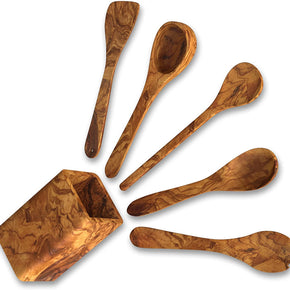 5pcs Olive Wood Cooking Utensils Set with Holder | Wooden Spoon Sets for Cooking | Spatula Set | Ladle