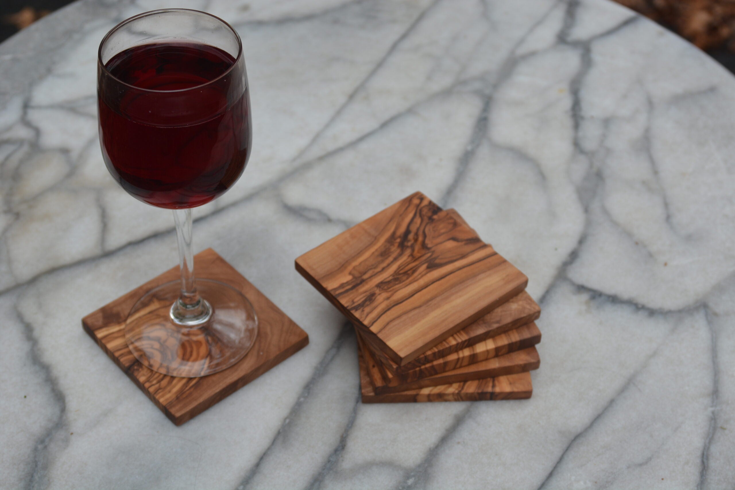 Olive Wood Table Coasters for Drinks 6 Piece Square Coasters Sets - The  Live Edge