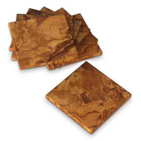 Olive Wood Table Coasters for Drinks 6 Piece Square Coasters Sets